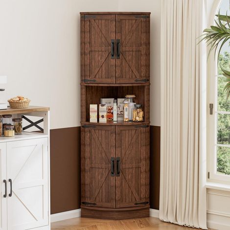 Eckschrank 165cm Braun mit 4 Türen und 5 Ablagen Landhausstil Holz (1/5)