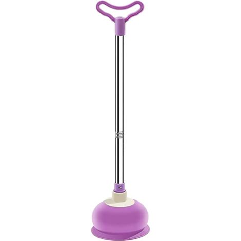 Desatascador de goma para inodoro, taza para inodoro, desatascador de mango largo, accesorio de limpieza para inodoros de baño (morado [con barra desmontable])