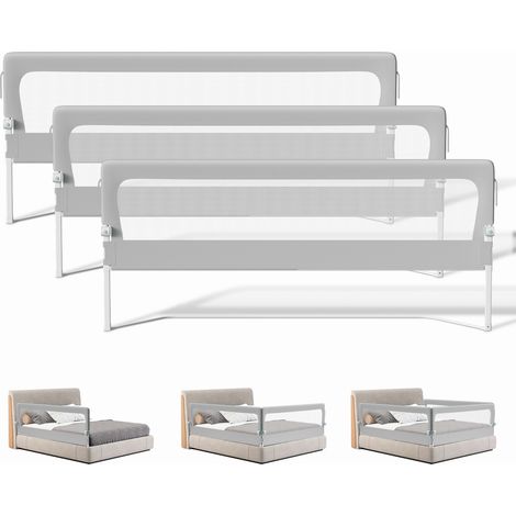 Randaco 3x Kinder Bettschutzgitter Bettgitter Kinderbettgitter Babybettgitter Klappbar Höhenverstellbar Rausfallschutz für Familienbett und Kinderbett (2x200cm+1x180cm)