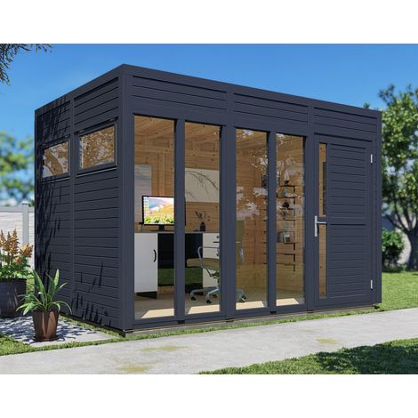 Studio de jardin bois Bertilo Cubus 3 19mm avec plancher 7,65m² anthracite