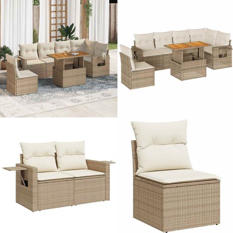 vidaXL Salon de jardin avec coussins 7 pcs beige résine tressée (1/5)