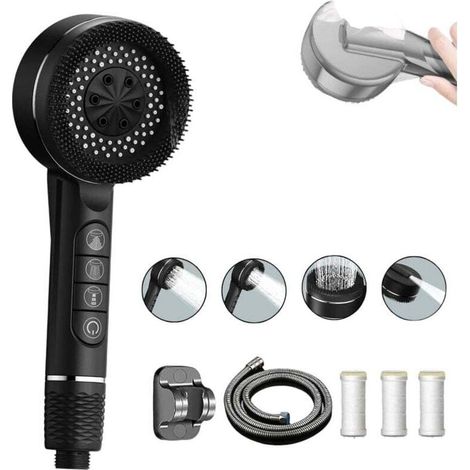 Pommeau de Douche Haute Pression Économe - 4 Modes - avec Tuyau Renforcé de 1,5m (1/4)