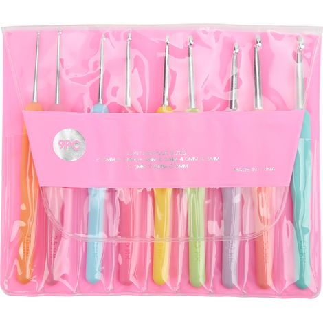 Lot de 9 crochets en aluminium TPR, robustes et durables, de différentes tailles, pour une utilisation polyvalente et un confort optimal. Réduit la fatigue des mains. Aiguilles à crocheter (1/5)