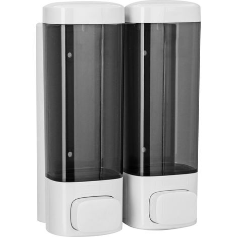 Distributeur savon double tête mural anti-fuite gel mains salle bain 320mlx2 blanc ABS 20x14x7cm (1/4)