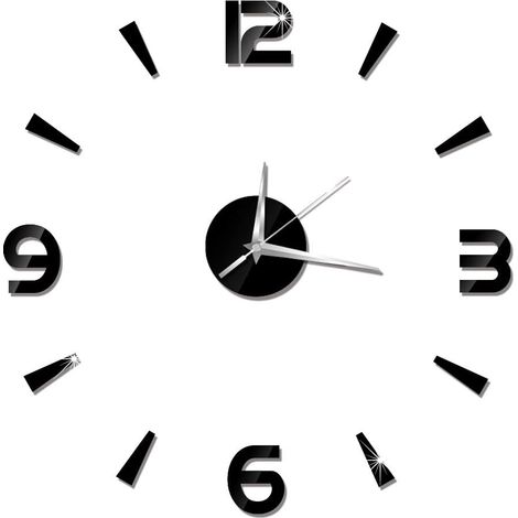 Horloge Murale de Bricolage, décoration de Montre Miroir en Acrylique 1 mm Sticker de décoration Murale 3D Sticker Round Shape Sticker pour Le Bureau du Salon de la Chambre (Noir) (1/5)