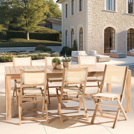 FUN - Ensemble de jardin avec table en bois teck 8/10 personnes (1/5)