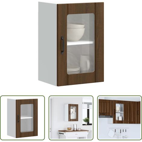 Küchenregal - Küchen-Hängeschrank mit Glastür Lucca Braun Eichen-Optik (1/5)