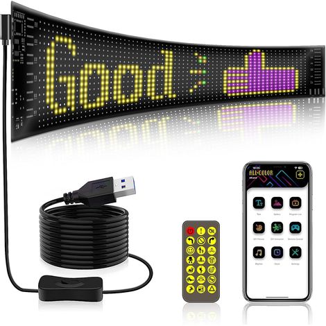 (120 x 595mm) Tableau d'affichage LED programmable, 5 V/2 A Bluetooth Smart Apps LED RVB, panneau lumineux personnalisé pour voiture (1/5)