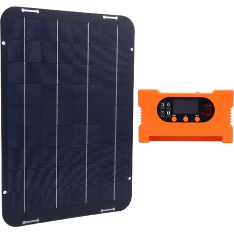 Kit Panneau Solaire 12W 18V, Chargeur Batterie Étanche IP65 avec Contrôleur pour Camping Serres (1/5)