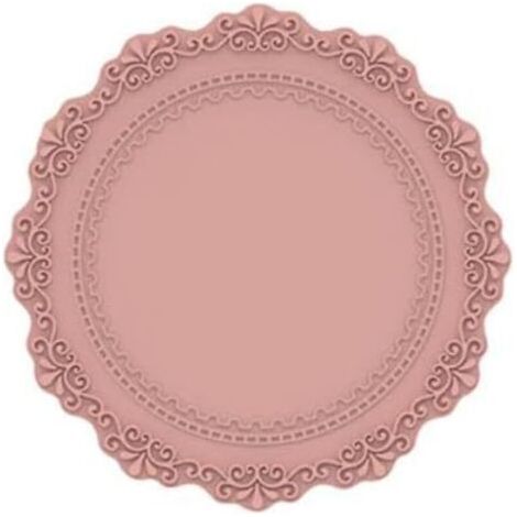 Lot de 5 sets de table ronds d'un diamètre de 10 cm - En dentelle en silicone - Lavables - Imperméables - Antidérapants - Pour table à manger, cuisine, rose (1/3)