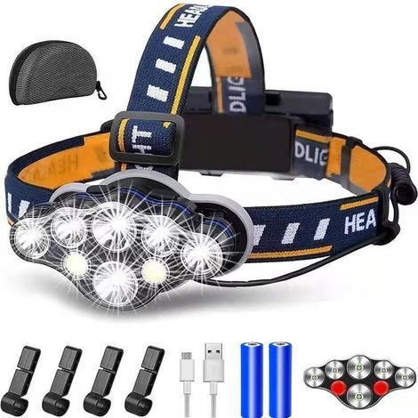 Lampe Frontale Led Ultra Puissante,2000 Lumens 8 Led 8 Modes Lampe Frontale Led Rechargeable USB 90° RéGlable Ipx4 ÉTanche,Torches Frontales Parfait Pour Camping, Pêche, Cave, Jogging Et Randonnée [Cl (1/5)