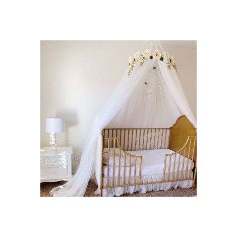 Dôme baldaquin en tulle pour tente enfant, décoration murale suspendue avec guirlande fleurie, moustiquaire bébé, Composition : 20 × 25 × 3 cm, Couleur : blanc (1/5)