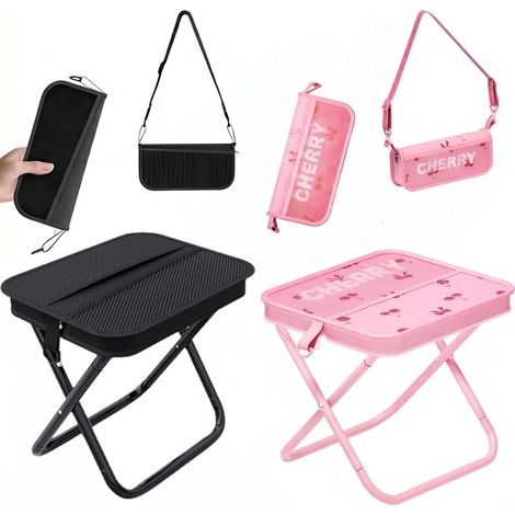 Lot de 2 tabourets pliants - Rouge et noir - Tabouret pliable portable comme sac à bandoulière, sac à main et tabouret pour camping, pêche, jardin - Lot de 2 (1/5)