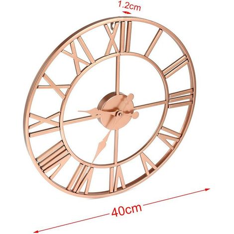 Horloge murale romaine silencieuse 40cm  Métal, Rose or et cuivre ajouré, décoration de la maison, Design Simple du salon (1/5)