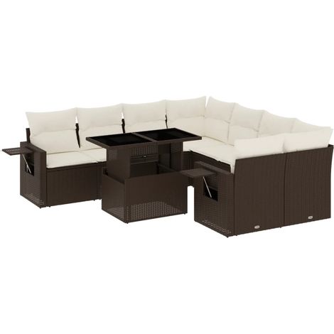 Maison Exclusive - Set Divani da Giardino 9pz con Cuscini Marrone in Polyrattan (1/5)