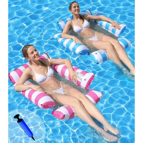 Pool Hammock Set of 2, Inflatable Pool Hammock for Adults and Children, Portable Floating Water Hammock, 4-in-1 Multi-Filled Inflatable Pool Mattress (1/5)