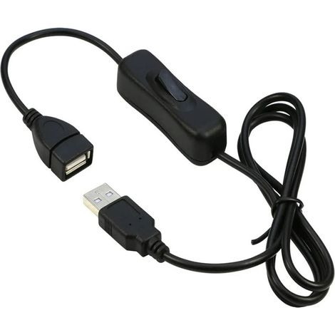 Câble d'extension USB noir avec interrupteur, câble de contrôle USB mâle vers femelle, câble de données à 2 conducteurs, 1 m de long.