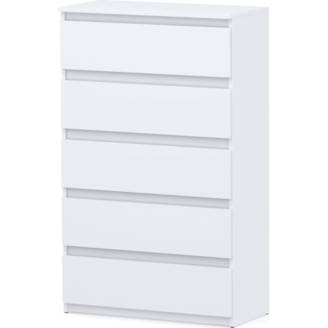 Commode moderne - 70 cm - Blanche - 5 tiroirs - Pratique et élégante pour salon (1/5)