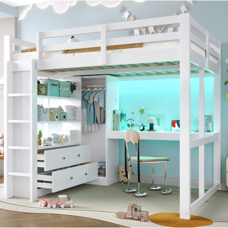 Bett Bettgestell Stauraum 140x200 mit Schreibtisch OKMYHOME (1/5)