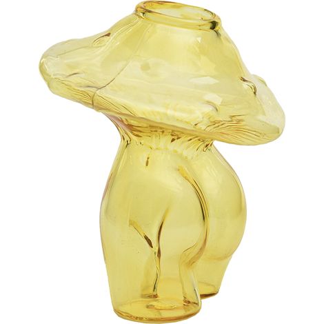 Vase décoratif champignon en verre transparent jaune, design créatif pour hydroponie et aromathérapie, objet de décoration intérieure unique et élégant (1/5)