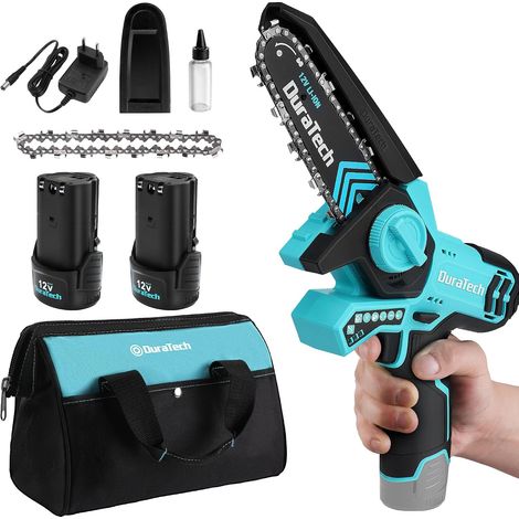 Mini Tronçonneuse Sans Fil 12V, Scie Électrique 5 Pouces 2 Batteries et 2 Chaînes, Idéale pour la Coupe du Bois et l'Élagage de Jardin (1/5)