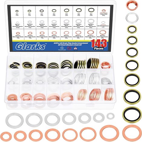 143 pièces 10 tailles voiture vidange d'huile bouchon joint d'étanchéité Kit M8 M10 M12 M14 M16 M18 M20 M22 aluminium cuivre acier huile sous pression joint d'étanchéité (1/5)