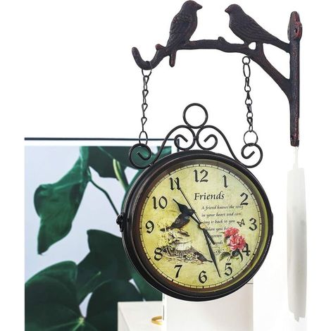 Doppelseitige Wanduhr, geräuschlose Eisenuhr mit 360-Grad-Drehung für Küche, Büro, Gartenstation (1/4)