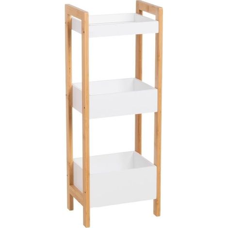 Étagère de Sol avec 3 étagères en Bois et MDF en Naturel et Blanc (1/5)