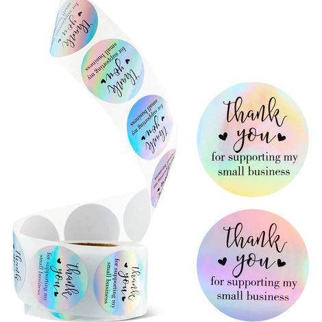 Sticker Merci - Holographique Rond 2,5 cm - 1000 Pièces par Lot - Pour Emballage Cadeau Enveloppe Colis - 2 Rouleaux (1/5)