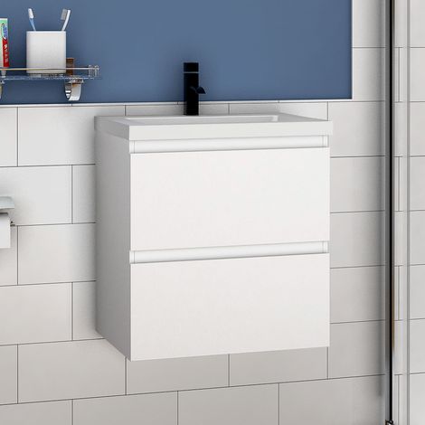 Acezanble – Meuble double vasque salle de bain 50x38.5x52cm – 2 tiroirs – Vasque à poser en MDF – Charnières anti-corrosion – Montage facile (1/4)