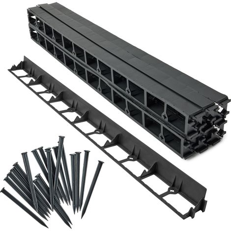 Garronda Bordure de Jardin 12 m, Bordurette Flexible Plastique Noir 4,5 cm avec 50 Piquets, Délimitation Pelouse Massifs Potager, GD-0157