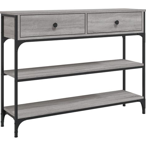 Table console d'entrée fonctionnel et stylé avec étagères et tiroirs 100 x 25 x 75 cm bois d'ingénierie gris et métal DEC032186