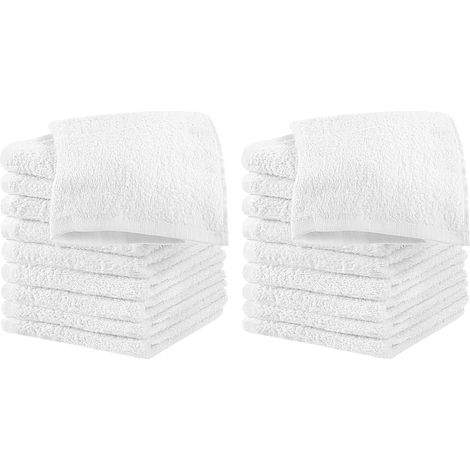Set 18 Pezzi Lavette Asciugamani Viso Mani 100% Cotone 490 Gsm 30x30 Cm Bagno Bidet Vari Colori Morbide Assorbenti Asciugamano Spugna Ospite Bianco - 30x30 cm (1/5)