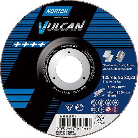 Disque de tronconnage Norton VULCAN Diam. 125 Epaisseur 6.5 pour Acier / Inox -66252925523 (1/2)