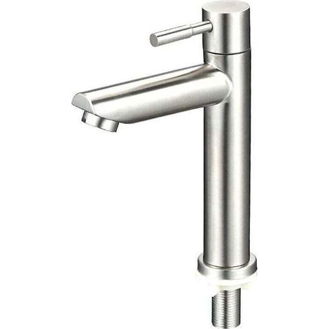 Robinet de salle de bain moderne, XU, Robinet de lavabo pour salle de bain, Mitigeur de lavabo avec hauteur de bec 150 mm, Mitigeur de lavabo carré à levier unique, Chrome chrome brillant - KZQ (1/3)