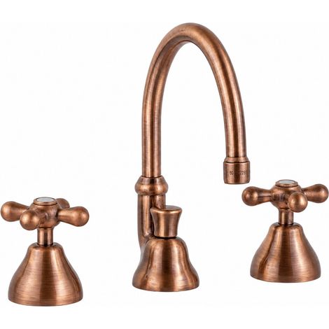 Miscelatore lavabo tre fori con canna alta completo di scarico Rame antico Piralla Rubinetteria Sofia 0SFQL035A26 Rame Antico (1/5)