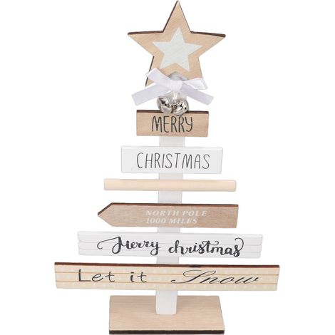 Décoration de table de Noël en bois avec socle, idéale pour les cadeaux et la décoration intérieure (blanche). (1/5)