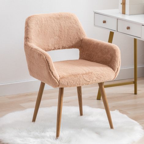 Chaise de salle à manger en fausse fourrure – Style moderne du milieu du siècle avec pieds solides en acier laqué. (1/5)