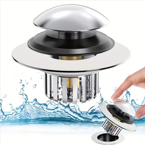 Bouchon de baignoire 2 en 1, anti-obstruction avec panier filtrant, attrape-cheveux, bouchon de bonde pour bondes de 3,68 à 4,57 cm (1/5)