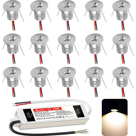 Spot LED Encastrable 12V 1W, Mini Spot Led IP65 Blanc Froid,spot salle de bain Trou Φ15-18mm,Spots de plafond pour Cuisine,Salon,Carport,Escalier,Couloir, Lot de 15 (Argenté Blanc Froid 6000k)