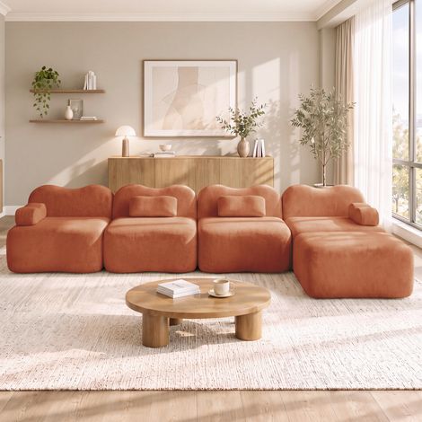 Canapé / salon de jardin, extérieur, terrasse, confort et déco, avec accoudoirs, coussins inclus, orange, confort salon, assise moelleuse design (1/5)