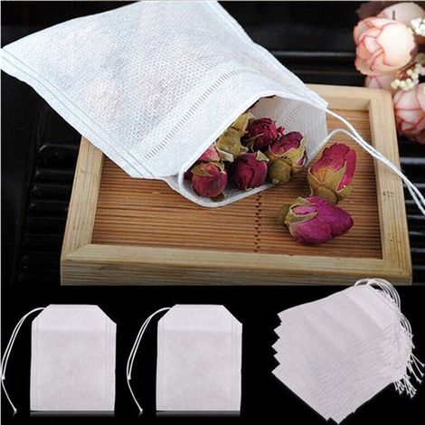 200 pcs cordon sac à thé filtre papier vide sacs à sachets de thé pour feuilles en vrac thé - Lazozo - poudre herbes (couleur orig (1/4)