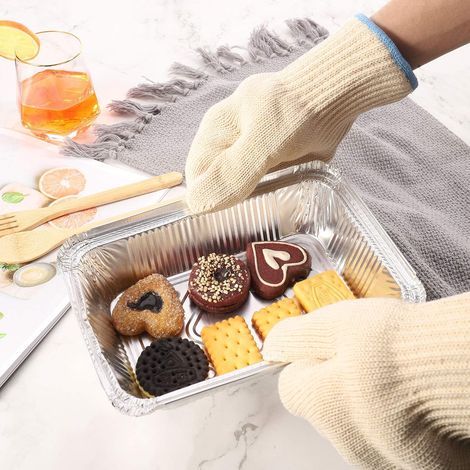 Guanto da cucina antiscottatura, guanto da forno resistente al calore, guanto da barbecue per interni ed esterni, in cotone spesso lavorato a maglia per forno, friggitrice ad aria, griglia ad alta tem (1/4)