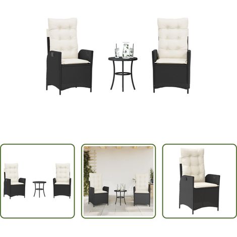 Gartentisch -  3-tlg. Bistro-Set mit Kissen Schwarz Poly Rattan (1/5)