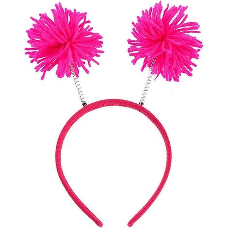 Bandeau décoratif à pompon en fourrure pour fille, bandeau amusant, serre-tête à pompon duveteux pour Halloween, Noël, anniversaire-Ocean red