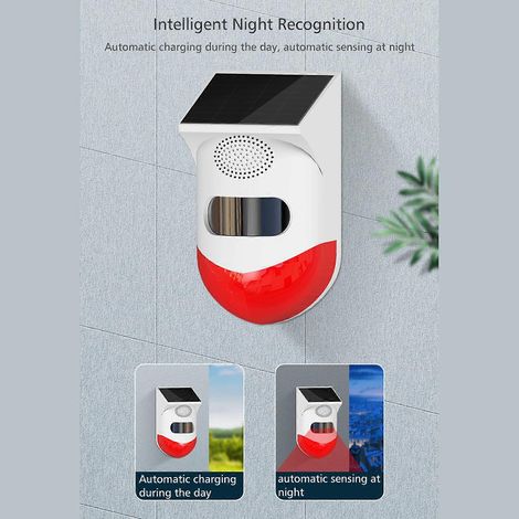 Tuya WiFi Solarbetriebener drahtloser Infrarot-Bewegungsmelder mit Blitzsirene und 120dB-Alarm, wasserdichter PIR-Sensor [NX] (1/5)