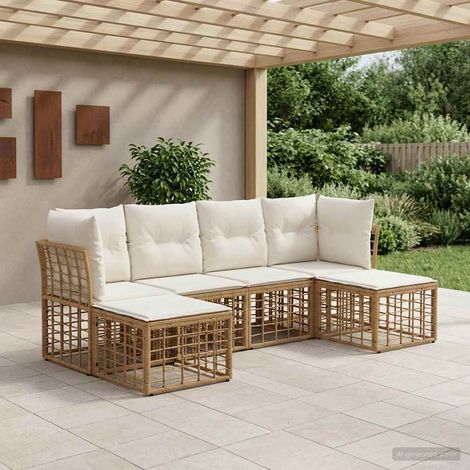 vidaXL  Outdoor Sofa Set  Natural Poly Rattan
