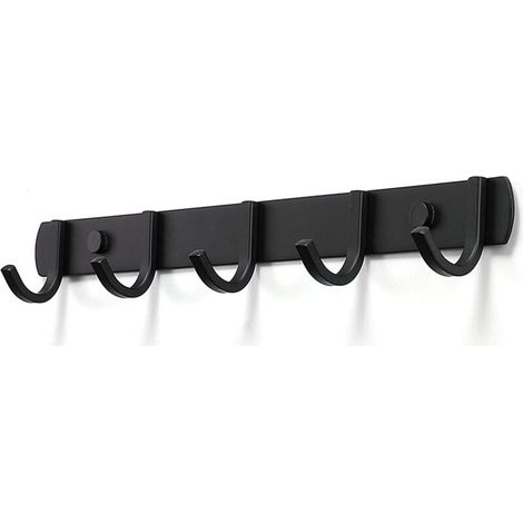 Porte-manteau mural noir mat avec crochets, support pour vestes, crochet mural, 5 crochets. (1/5)