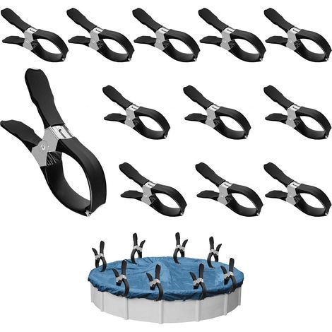 12 Metal Clips for Swimming Pools, Spring Clips with Protective Sheet, Above Ground Pool Accessory, Large Stainless Steel Laundry Peg, Clamp Seal for Garden Greenhouse, Beach Towel (1/2)
