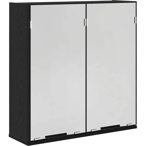 Mobiletto da bagno moderno rettangolare con specchio 64 x 20 x 67 cm ampio spazio contenitivo legno composito di rovere nero 020051807